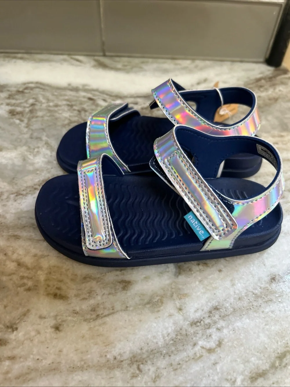 NATIVE CHARLEY KIDS  Toddler Sz 10 HOLOGRAM  Blue COMFORTABLE SANDAL